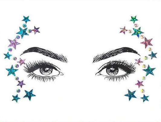 2Pk Face Sticker - Purple/Blue Stars