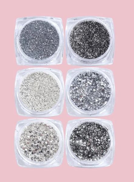 Nail Art Glitter Powder - 6Pk Silver